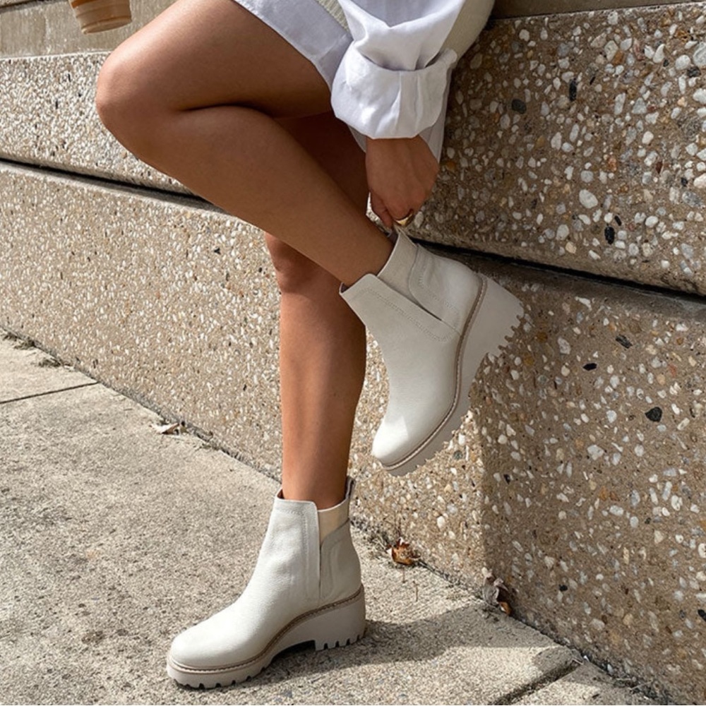 Dolce Vita Cream Chunky Lug Sole Chelsea Ankle Boots
